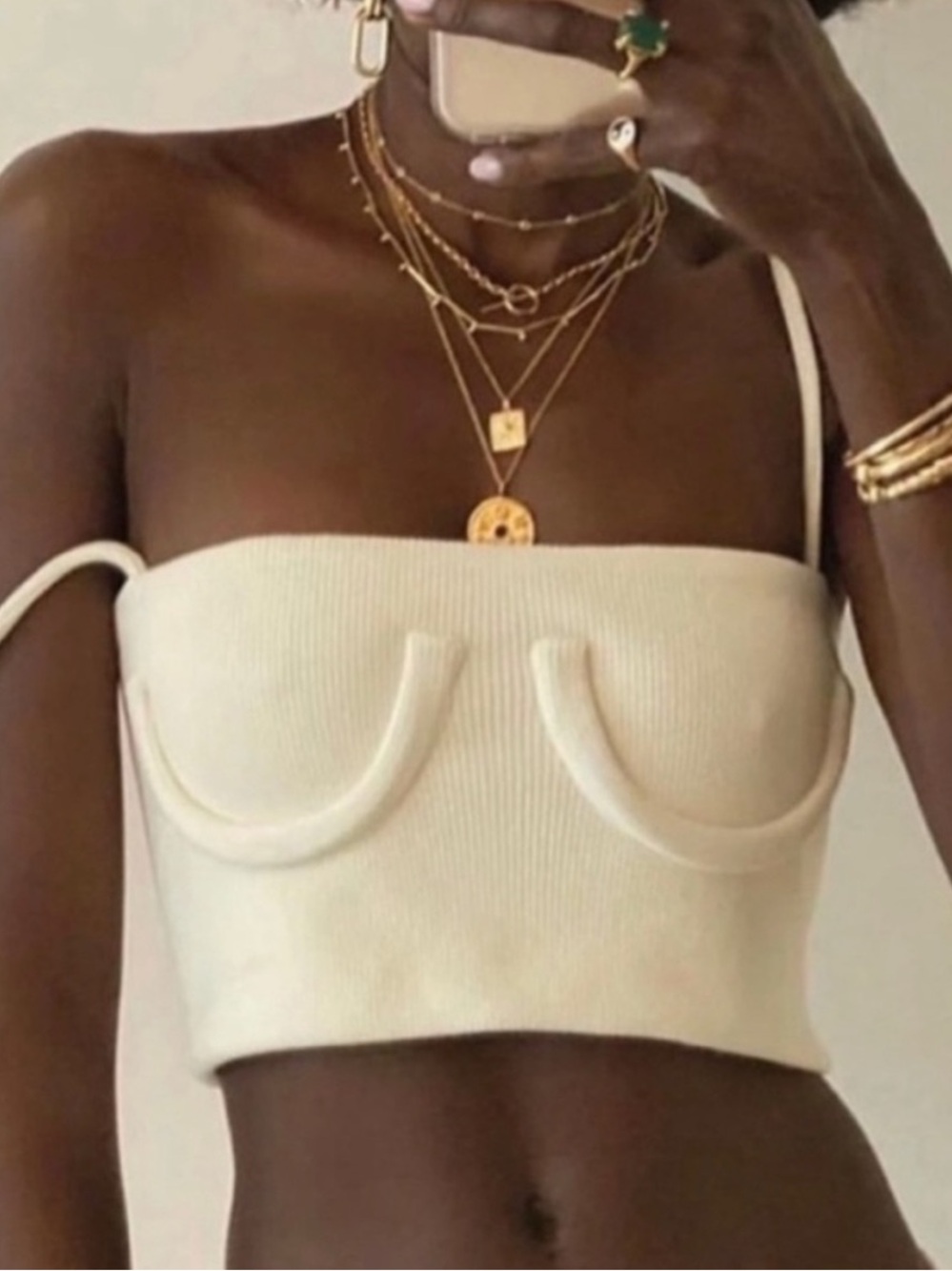Orseund Iris Cream Ribbed Underwire Crop Cami